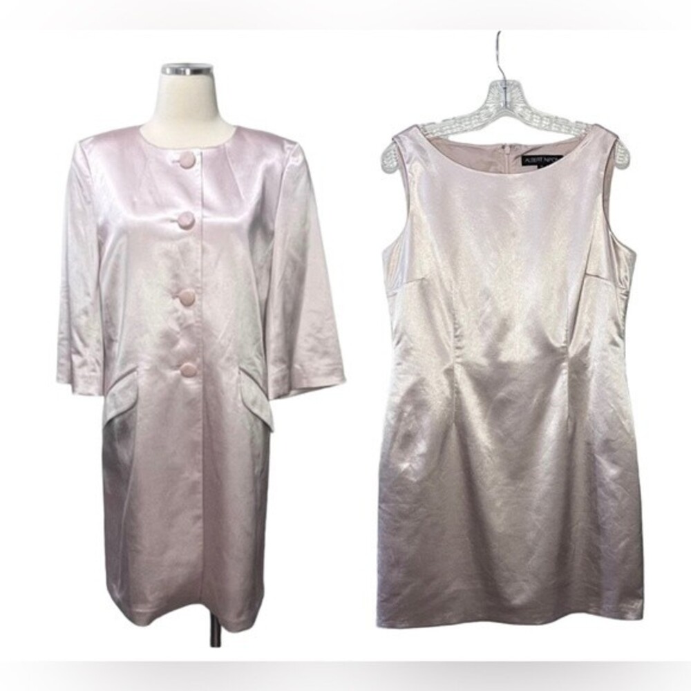 Albert Nipon Blush Sateen Long Collarless Dress S… - image 1